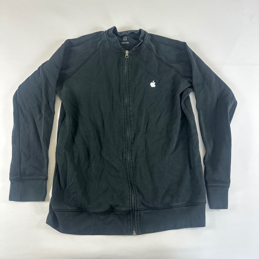 Apple Embroidered Zip‎ Up Jacket Sweatshirt Men's Size L Black Made In USA